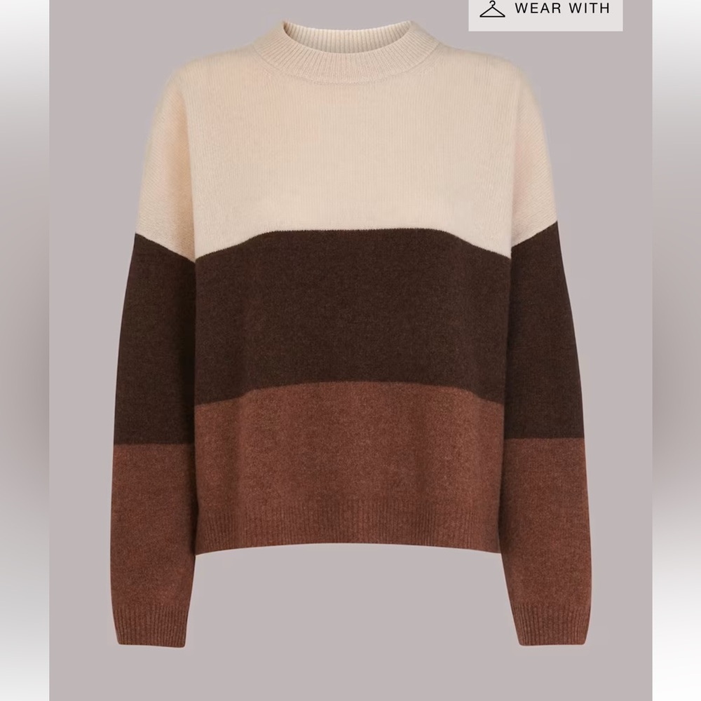 Whistles NWT Colorblock Sweater in Cream and Brown